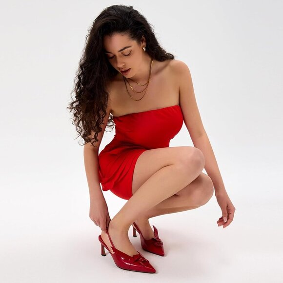 Women Heels Faux Leather 2.6 Inch Pointed Toe Kitten Slip On Party Pumps - Picture 4 of 6